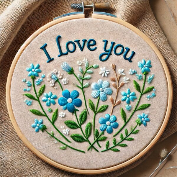 i love you flowers hand embroidery pattern, i pattern, hand embroidery, hand embroidery pdf