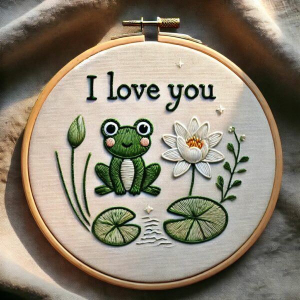 i love you frog hand embroidery pattern, i pattern, hand embroidery, hand embroidery pdf