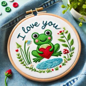 i love you frog cute hand embroidery pattern, i pattern, hand embroidery, hand embroidery pdf
