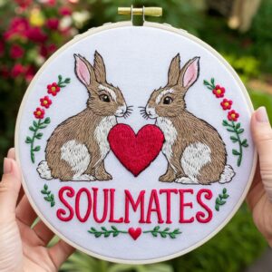 rabbit soulmates hand embroidery pattern, rabbit pattern, hand embroidery, hand embroidery pdf