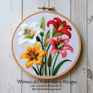colorful lilies hand embroidery pattern, colorful pattern, hand embroidery, hand embroidery pdf