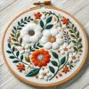 floral white and orange hand embroidery pattern, floral pattern, hand embroidery, hand embroidery pdf