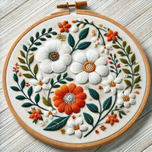 floral white and orange hand embroidery pattern, floral pattern, hand embroidery, hand embroidery pdf