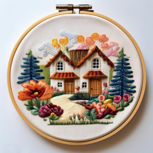 charming cottage embroidery scene hand embroidery pattern, charming pattern, hand embroidery, hand embroidery pdf