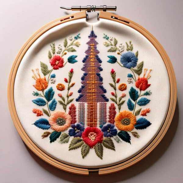 floral pagoda harmony hand embroidery pattern, floral pattern, hand embroidery, hand embroidery pdf