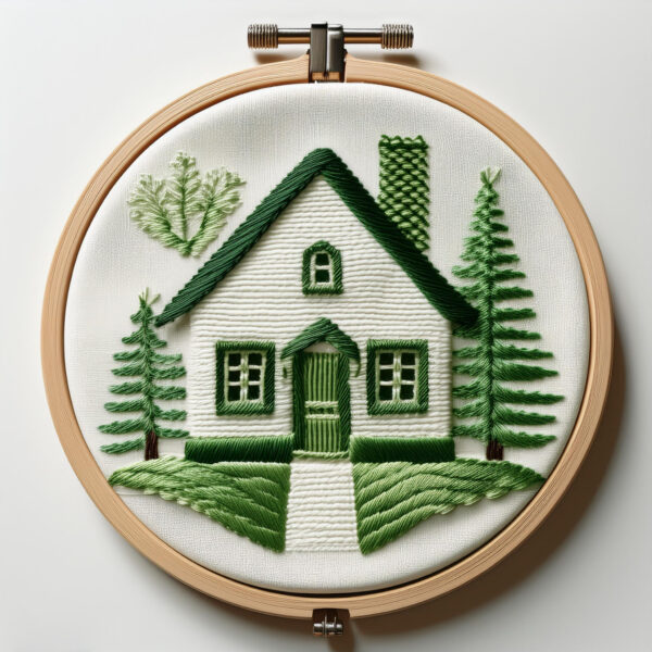 forest cottage embroidery design hand embroidery pattern, forest pattern, hand embroidery, hand embroidery pdf