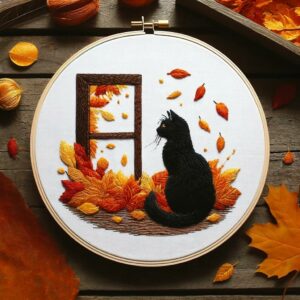 autumn cat embroidery hand embroidery pattern, autumn cat pattern, hand embroidery, hand embroidery pdf