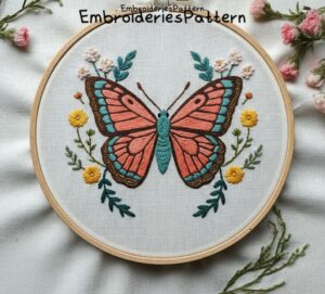 butterfly and floral hand embroidery pattern, butterfly and floral pattern, hand embroidery, hand embroidery pdf