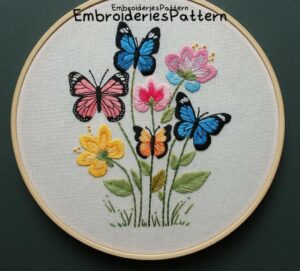 butterfly and floral embroidery hand embroidery pattern, butterfly and floral pattern, hand embroidery, hand embroidery pdf