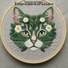 cat floral hand embroidery pattern, cat floral pattern, hand embroidery, hand embroidery pdf