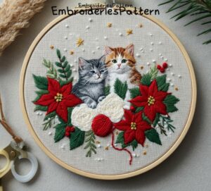 christmas kittens embroidery hand embroidery pattern, christmas kittens pattern, hand embroidery, hand embroidery pdf