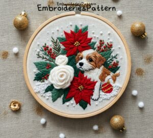 christmas puppy hand embroidery pattern, christmas puppy pattern, hand embroidery, hand embroidery pdf