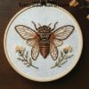 cicada and floral embroidery hand embroidery pattern, cicada and floral pattern, hand embroidery, hand embroidery pdf