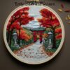 autumn torii gate embroidery hand embroidery pattern, autumn torii gate pattern, hand embroidery, hand embroidery pdf