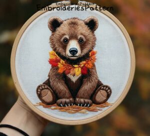 autumn bear embroidery hand embroidery pattern, autumn bear pattern, hand embroidery, hand embroidery pdf