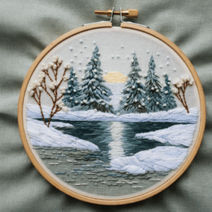 serene winter landscape embroidery hand embroidery pattern, serene winter landscape pattern, hand embroidery, hand embroidery pdf