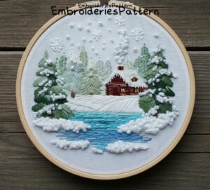 cozy winter cabin embroidery hand embroidery pattern, cozy winter cabin pattern, hand embroidery, hand embroidery pdf