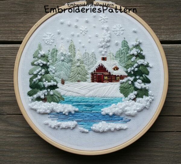 cozy winter cabin embroidery hand embroidery pattern, cozy winter cabin pattern, hand embroidery, hand embroidery pdf