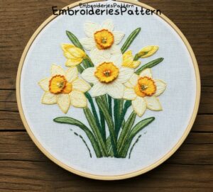 daffodil embroidery art hand embroidery pattern, daffodil art pattern, hand embroidery, hand embroidery pdf