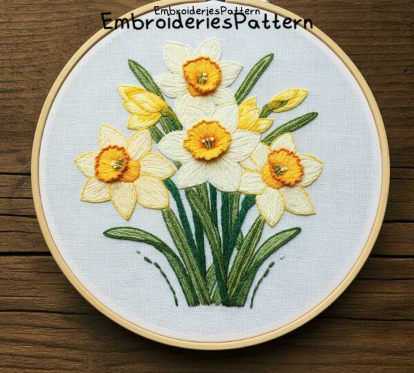 daffodil embroidery art hand embroidery pattern, daffodil art pattern, hand embroidery, hand embroidery pdf