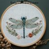 dragonfly and floral hand embroidery pattern, dragonfly and floral pattern, hand embroidery, hand embroidery pdf