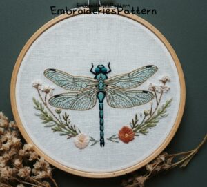 dragonfly and floral hand embroidery pattern, dragonfly and floral pattern, hand embroidery, hand embroidery pdf
