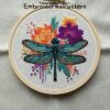 dragonfly and floral embroidery hand embroidery pattern, dragonfly and floral pattern, hand embroidery, hand embroidery pdf
