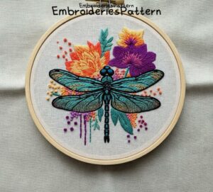 dragonfly and floral embroidery hand embroidery pattern, dragonfly and floral pattern, hand embroidery, hand embroidery pdf