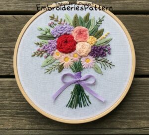 elegant floral bouquet hand embroidery pattern, elegant floral bouquet pattern, hand embroidery, hand embroidery pdf