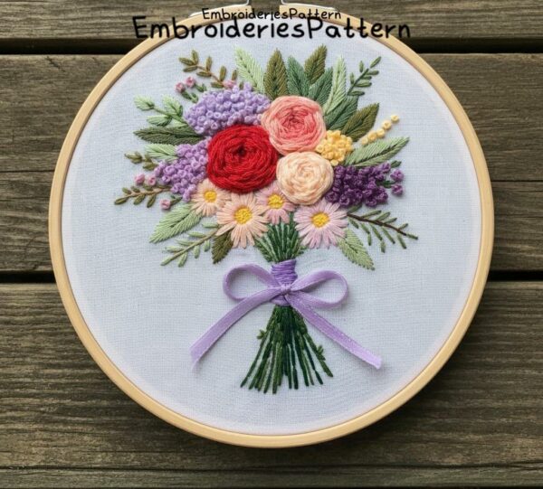 elegant floral bouquet hand embroidery pattern, elegant floral bouquet pattern, hand embroidery, hand embroidery pdf