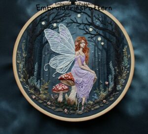 enchanted fairy on mushroom hand embroidery pattern, enchanted fairy on mushroom pattern, hand embroidery, hand embroidery pdf