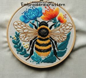 bee and floral hand embroidery pattern, bee and floral pattern, hand embroidery, hand embroidery pdf