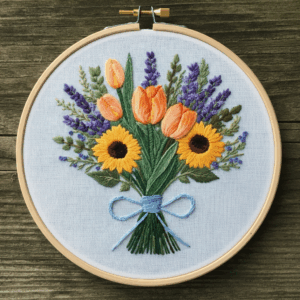 vibrant floral bouquet hand embroidery pattern, vibrant floral bouquet pattern, hand embroidery, hand embroidery pdf