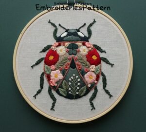 floral beetle embroidery art hand embroidery pattern, floral beetle art pattern, hand embroidery, hand embroidery pdf