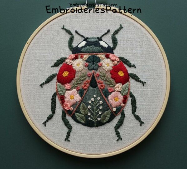 floral beetle embroidery art hand embroidery pattern, floral beetle art pattern, hand embroidery, hand embroidery pdf