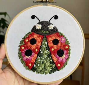 floral ladybug embroidery hand embroidery pattern, floral ladybug pattern, hand embroidery, hand embroidery pdf