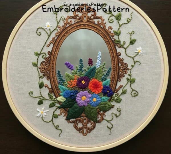 floral mirror hand embroidery pattern, floral mirror pattern, hand embroidery, hand embroidery pdf