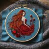 flowing red haired woman embroidery hand embroidery pattern, flowing red haired woman pattern, hand embroidery, hand embroidery pdf