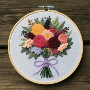 vibrant floral bouquet embroidery hand embroidery pattern, vibrant floral bouquet pattern, hand embroidery, hand embroidery pdf