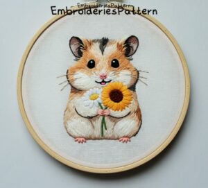 hamster with flowers hand embroidery pattern, hamster with flowers pattern, hand embroidery, hand embroidery pdf