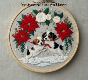 holiday puppies hand embroidery pattern, holiday puppies pattern, hand embroidery, hand embroidery pdf