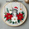 holiday wreath cat hand embroidery pattern, holiday wreath cat pattern, hand embroidery, hand embroidery pdf
