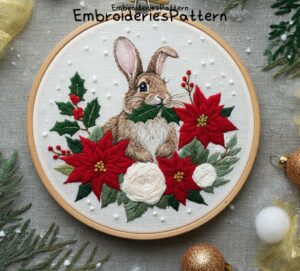holly bunny embroidery hand embroidery pattern, holly bunny pattern, hand embroidery, hand embroidery pdf