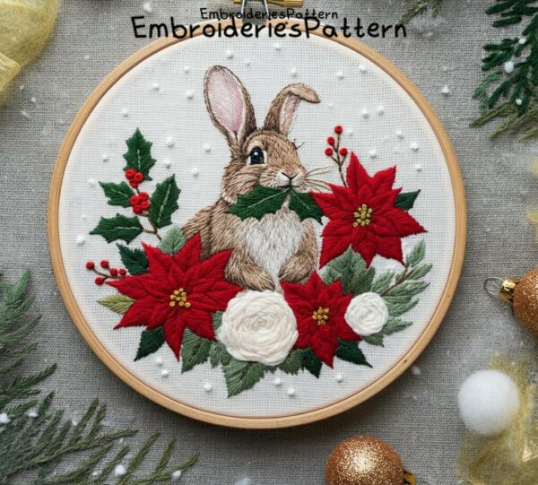holly bunny embroidery hand embroidery pattern, holly bunny pattern, hand embroidery, hand embroidery pdf