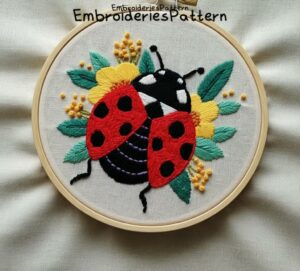 ladybug and floral embroidery hand embroidery pattern, ladybug and floral pattern, hand embroidery, hand embroidery pdf