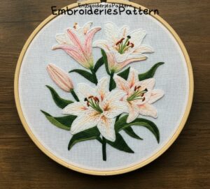 lily embroidery art hand embroidery pattern, lily art pattern, hand embroidery, hand embroidery pdf