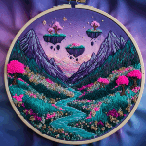 whimsical mountain landscape hand embroidery pattern, whimsical mountain landscape pattern, hand embroidery, hand embroidery pdf