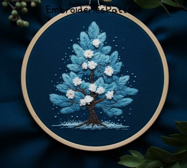 blossoming blue tree embroidery hand embroidery pattern, blossoming blue tree pattern, hand embroidery, hand embroidery pdf