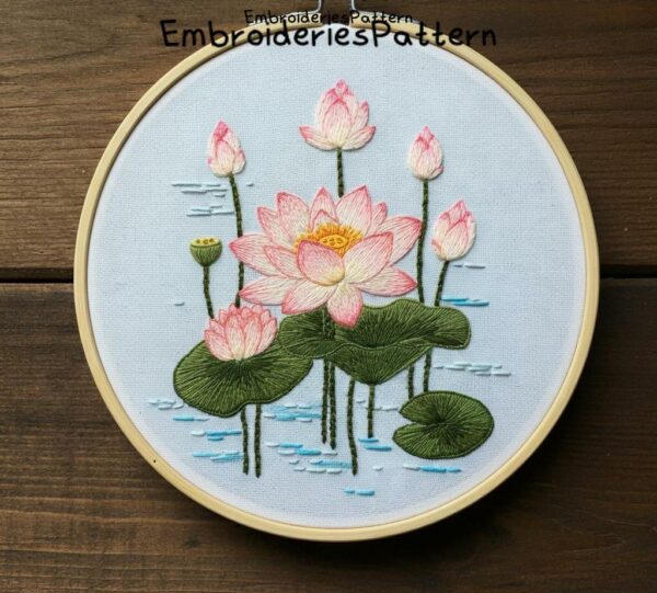 lotus embroidery art hand embroidery pattern, lotus art pattern, hand embroidery, hand embroidery pdf