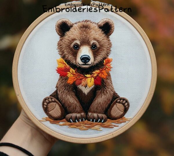 autumn bear embroidery hand embroidery pattern, autumn bear pattern, hand embroidery, hand embroidery pdf